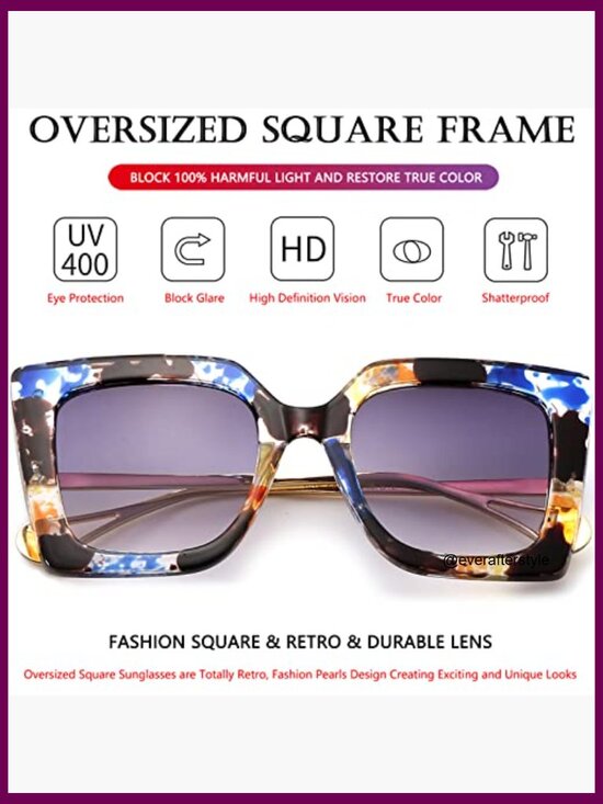Oversized Square Sunglasses with UV400 Protection, Metal Frame main image 6